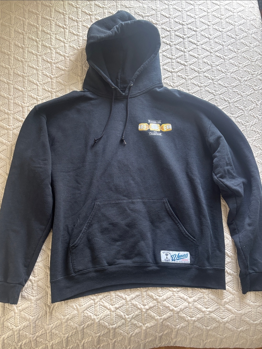 Black Champion-Style Pullover Hoodie with Small Chest Graphic